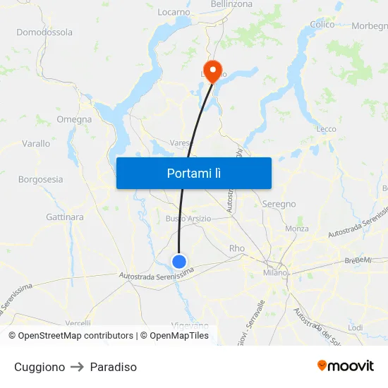 Cuggiono to Paradiso map