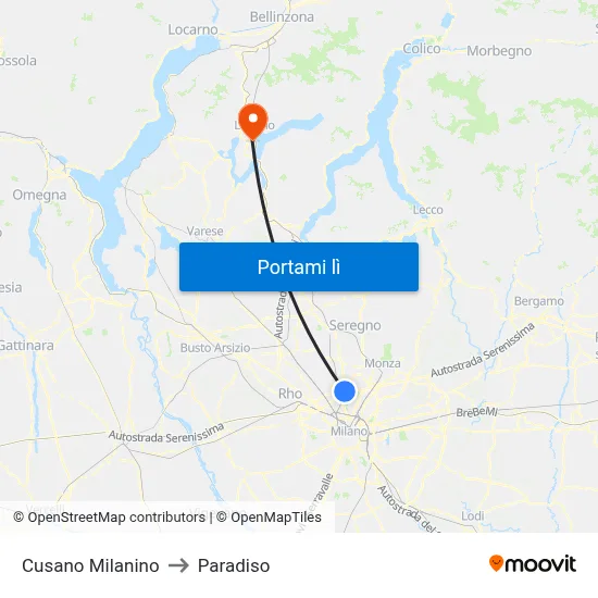 Cusano Milanino to Paradiso map