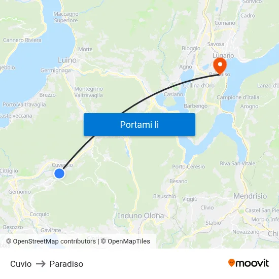 Cuvio to Paradiso map