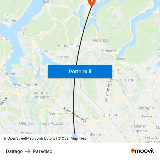 Dairago to Paradiso map