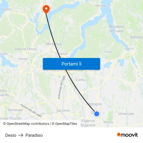 Desio to Paradiso map