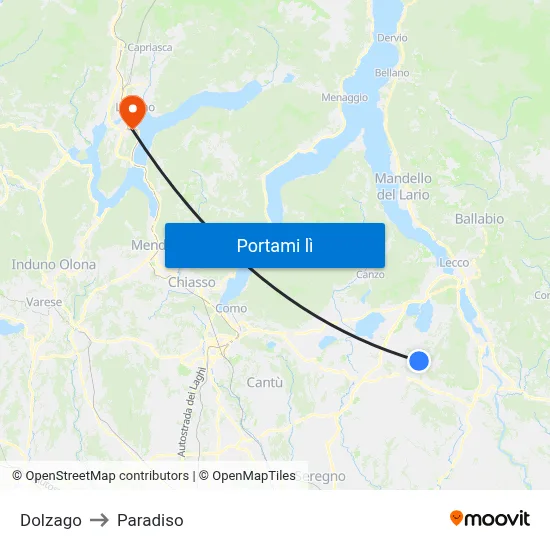 Dolzago to Paradiso map