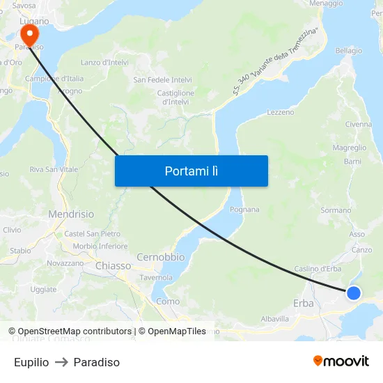 Eupilio to Paradiso map