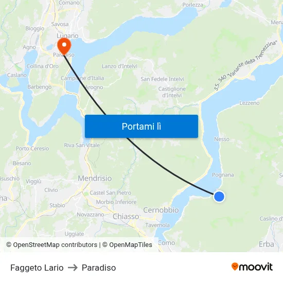Faggeto Lario to Paradiso map