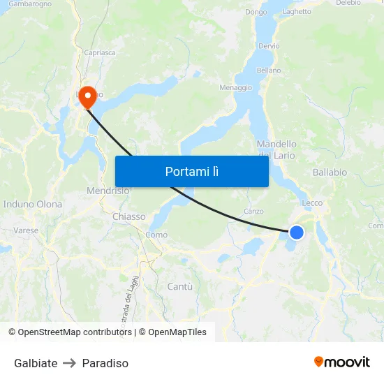 Galbiate to Paradiso map