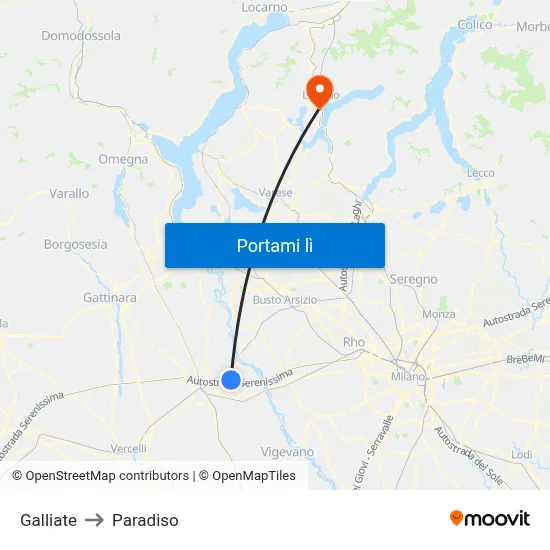 Galliate to Paradiso map