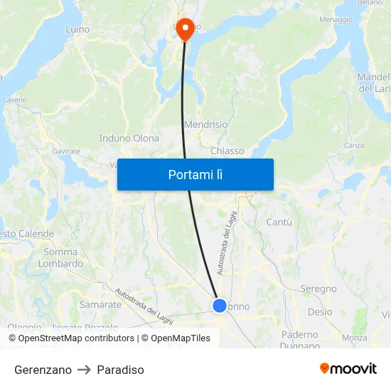 Gerenzano to Paradiso map