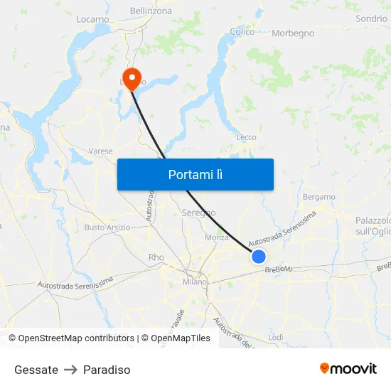 Gessate to Paradiso map