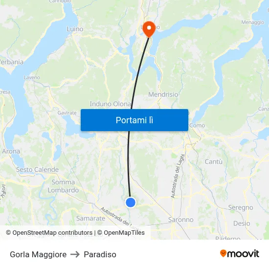 Gorla Maggiore to Paradiso map