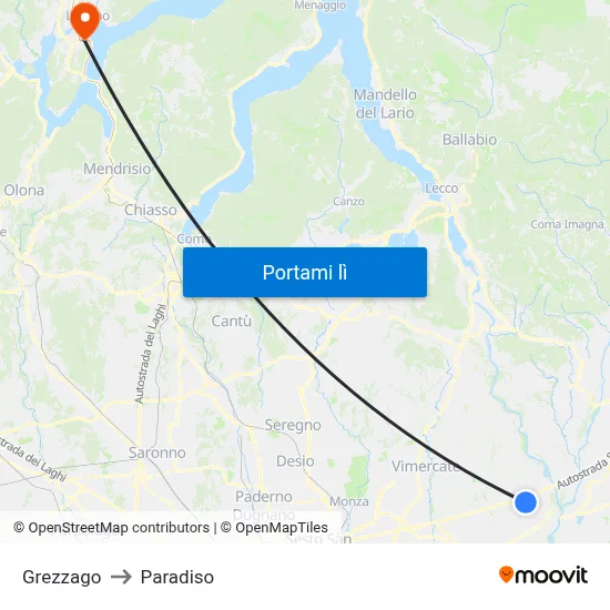 Grezzago to Paradiso map