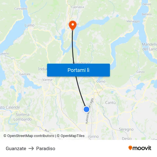Guanzate to Paradiso map