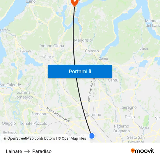 Lainate to Paradiso map