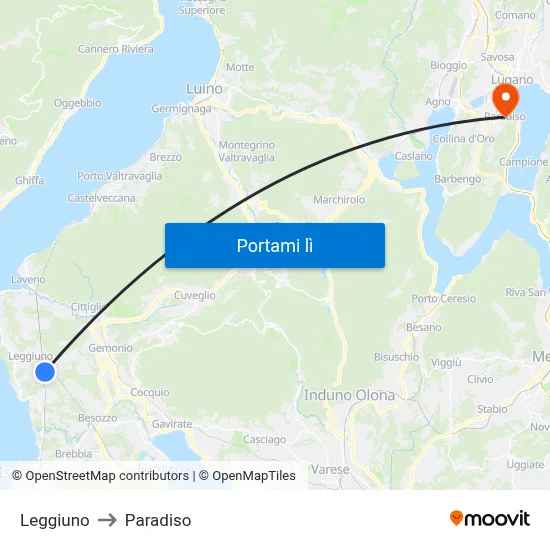 Leggiuno to Paradiso map