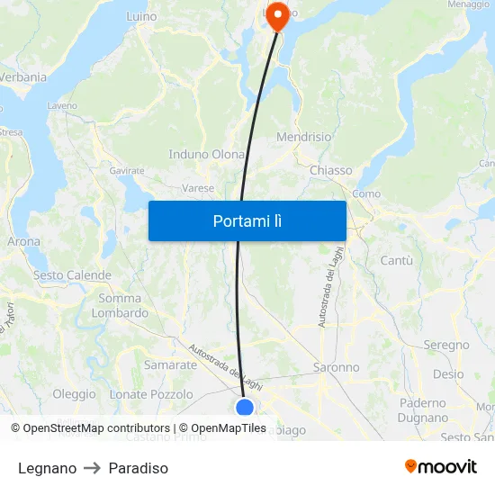 Legnano to Paradiso map