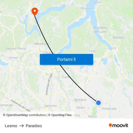 Lesmo to Paradiso map