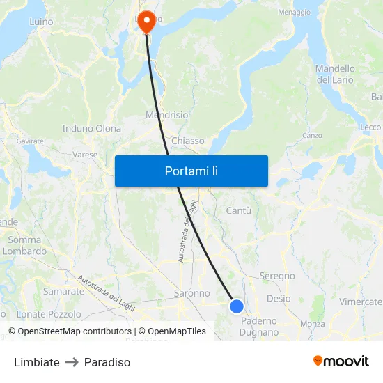 Limbiate to Paradiso map