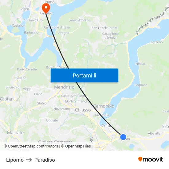 Lipomo to Paradiso map