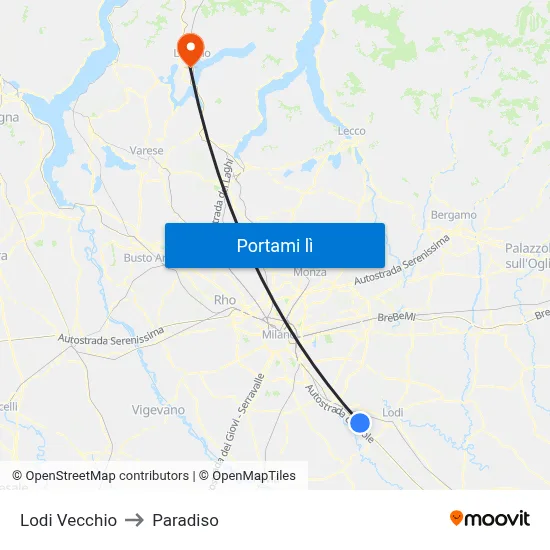 Lodi Vecchio to Paradiso map