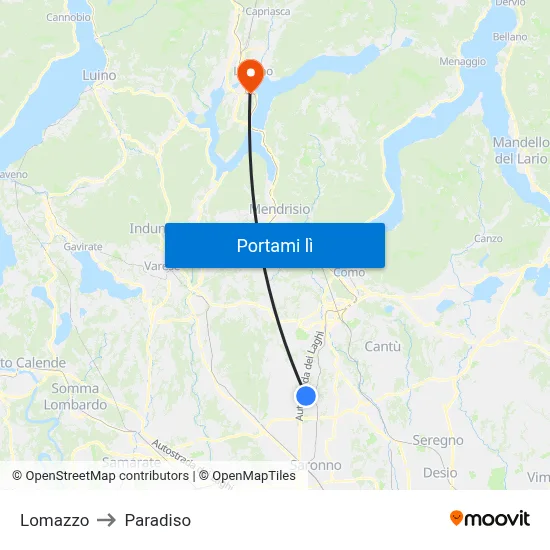 Lomazzo to Paradiso map