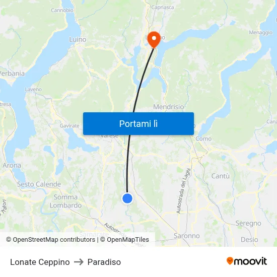 Lonate Ceppino to Paradiso map