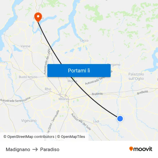 Madignano to Paradiso map