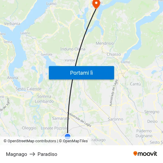 Magnago to Paradiso map