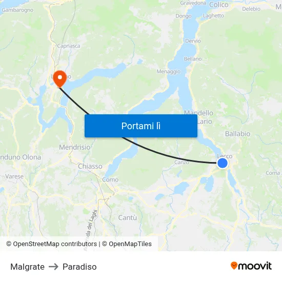 Malgrate to Paradiso map