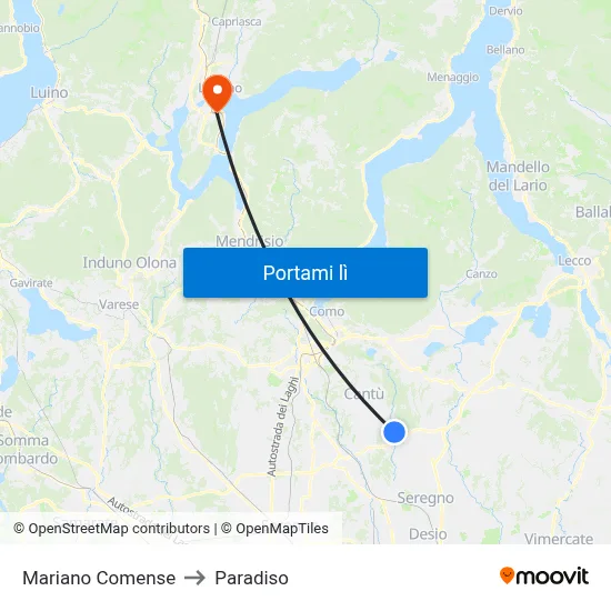 Mariano Comense to Paradiso map