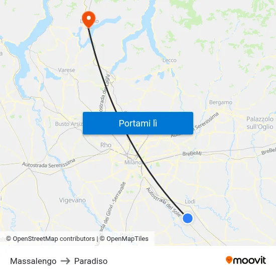 Massalengo to Paradiso map