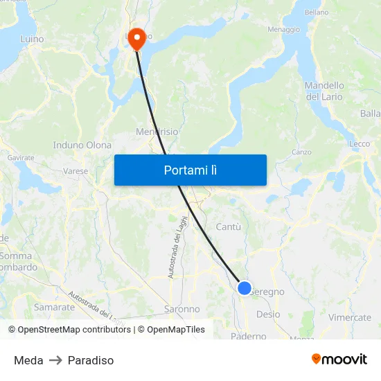 Meda to Paradiso map