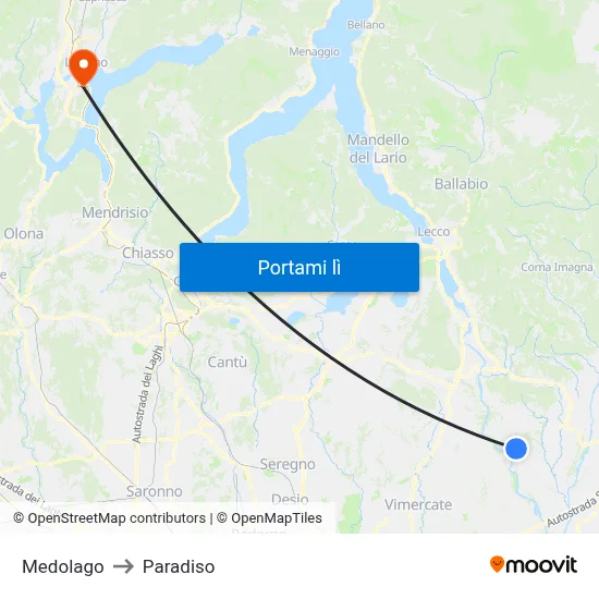 Medolago to Paradiso map