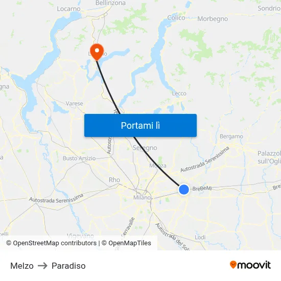 Melzo to Paradiso map