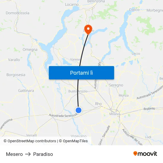 Mesero to Paradiso map
