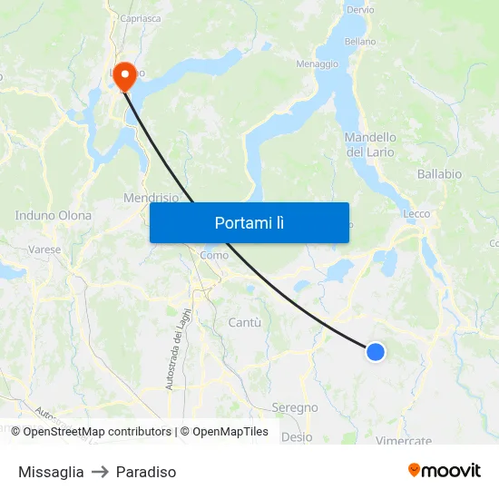 Missaglia to Paradiso map