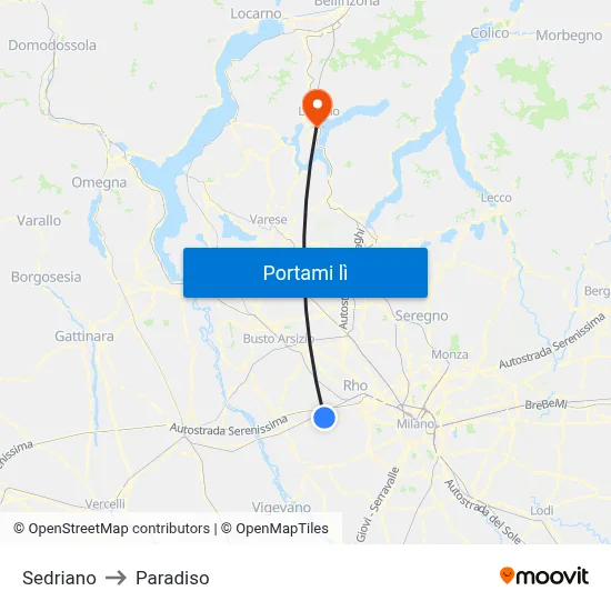 Sedriano to Paradiso map
