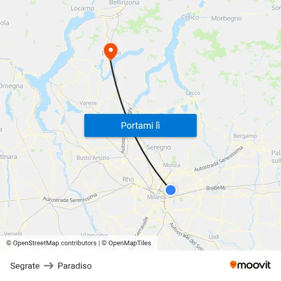 Segrate to Paradiso map