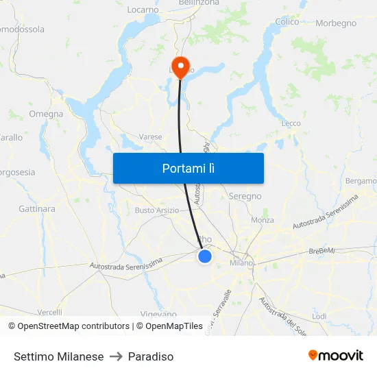 Settimo Milanese to Paradiso map