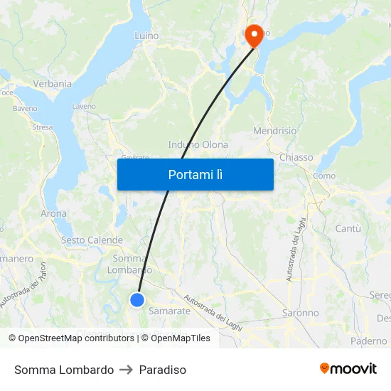 Somma Lombardo to Paradiso map