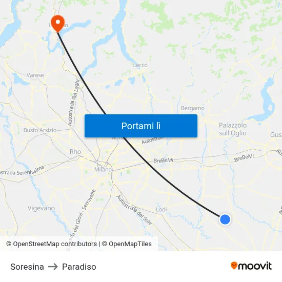 Soresina to Paradiso map