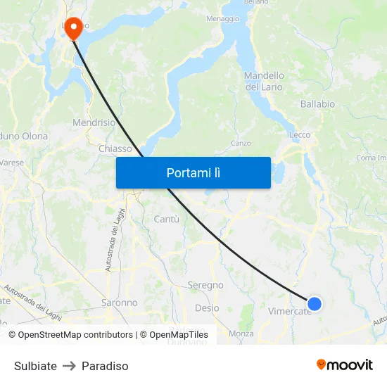 Sulbiate to Paradiso map