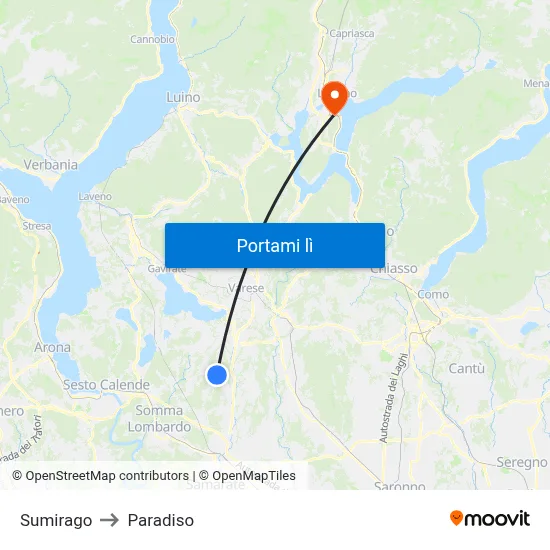 Sumirago to Paradiso map