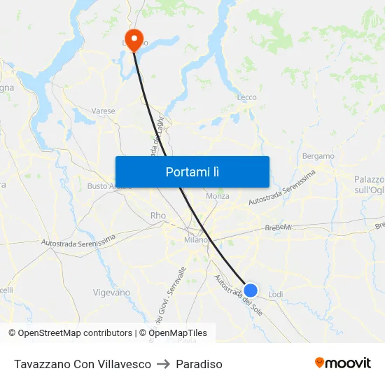 Tavazzano Con Villavesco to Paradiso map
