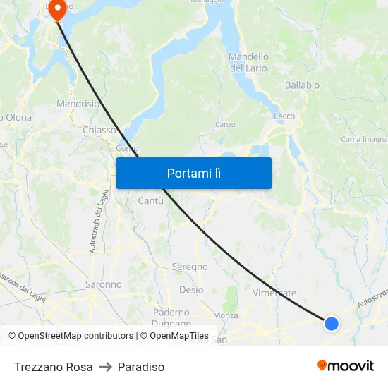 Trezzano Rosa to Paradiso map