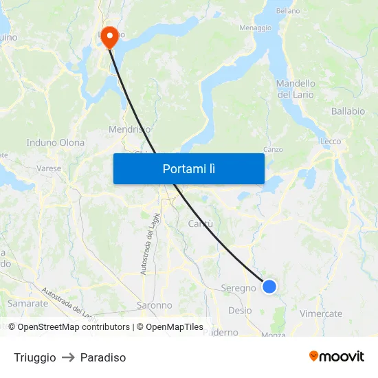 Triuggio to Paradiso map