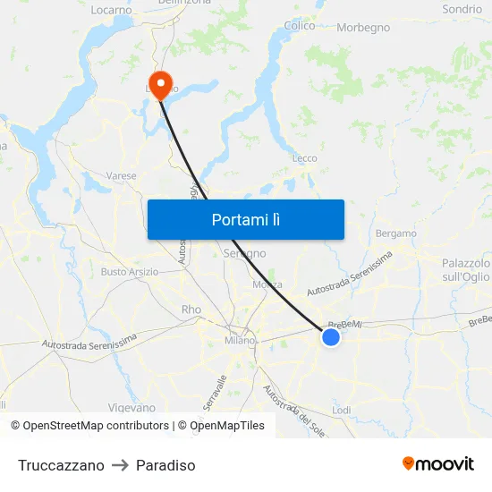 Truccazzano to Paradiso map