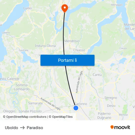 Uboldo to Paradiso map