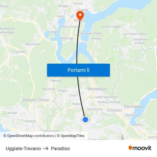Uggiate-Trevano to Paradiso map