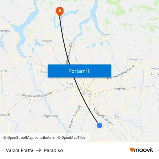 Valera Fratta to Paradiso map