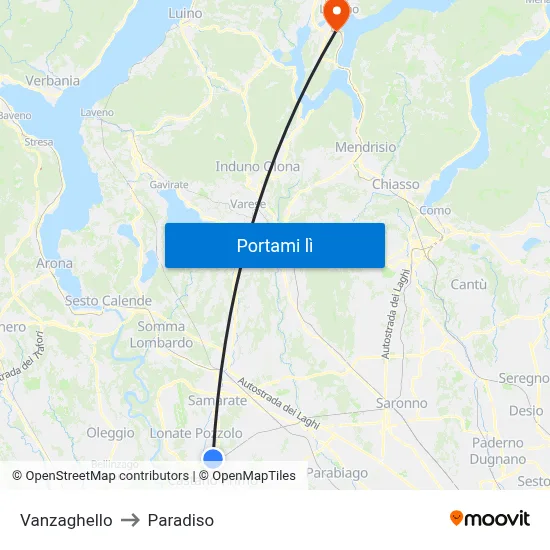 Vanzaghello to Paradiso map