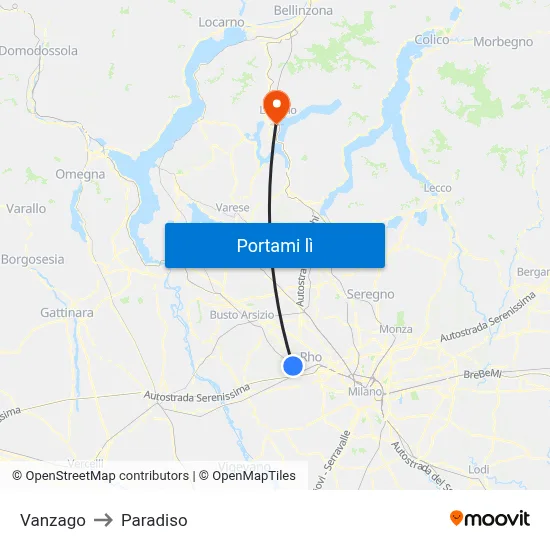 Vanzago to Paradiso map